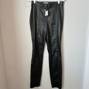 NWT Jason Wu Black Vegan Faux Leather Straight Leg High Rise Pants - Size Small